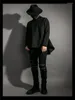 メンズパーカースモールハイネックブラックセーター大型デザインダークスタイルの若者ファッションブランドボトムシャツソリッドカラールーズコート
