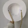 Chapeau de paille blanc, chaîne de perles, bricolage, dessus plat, ruban élastique coréen, couleur bonbon de plage, 240309