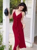 Casual Dresses Fashion Summer Long Evening Christmas Dress Women Clothes Elegant Sweet Sexy Strap Slim Slit Midi Party Prom Robe Mujer