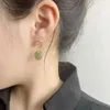 Dingle örhängen runda grönt naturligt Hetian Jade droppörhänge för kvinnliga smycken gåvor Retro öronhänge studs