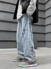 Men's Jeans Foufurieux Hip Hop Loose Pull Fashion Straight Leg Pants Casual Men Low Rise Streetwear