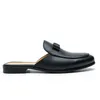 HBP icke-varumärke Babouche Homme en cuir svart läder klänningskor glider på platta avslappnade skor för män klänning läder halva skor