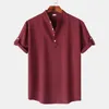 Men's Dress Shirts WIne Red Casual Stand Collar Shirt Summer Fashion Short Sleeve Daily Simple Beach Pool Party Clothing Chemise Hombre