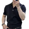 Men's Casual Shirts Men Summer Shirt Turn-down Collar Short Sleeves Solid Color Slim Fit Patchwork Soft Breathable Formal Business Style Top