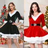 Party Dresses Red Retro Dress Festival Style Corduroy Christmas Short Slim Fit Half Sleeve V Neck With Belt Vacation Outfit