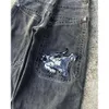 Herr jeans streetwear jnco y2k hip hop tecknad grafisk tryck vintage baggy svarta byxor män kvinnor hög midja breda benbyxor vinter01 854