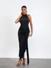 Casual Jurken CHQCDarlys Dames Mouwloze Mock Neck Cocktail Bodycon Twist Front Lange Maxi-jurk Elegant Avondfeest