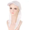 Cappelli a tesa larga Moda Musulmano Turbante Parasole Donna Cofano Protezione solare Morbido Hijab Foulard Lady Nastro lungo Cappello da sole