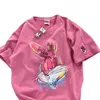 Spring New Korean Cartoon Rabbit malarstwo wypoczynek pół rękawów okrągła szyja pullover czysty bawełniany krótki koszulka dla kobiet wczb