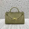 Jodie Bag Pouch Original Bottegs Venetas Andiamo 2024 New Old Money Style Woven Tote Unique Metal Rope Buckle Womens Genuine Leather One Shoulder Handbag Large H8RW