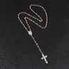 KOMi rose chapelet perles croix pendentif sautoir pour femmes hommes catholique Christ religieux jésus bijoux cadeau R-233274H