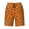 Men's Shorts Halloween Bat Gym Summer Orange And Black Casual Beach Running Surf Quick Dry Design Swim Trunks