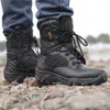 Chaussures de Fitness noires, bottes militaires imperméables pour hommes, travail en cuir véritable, cheville d'extérieur de haute qualité