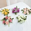 Decorative Flowers 20cm White Rose Candlestick Garland Wreath Artificial Candle Holder Flower Ring Home Party Wedding Table Decoration