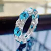 2024 Choucong Brand Wedding Rings Sparkling Luxury Jewelry Real 100% 925 Sterling Silver 5*5 Round Cut Aquamarine Moissanite Diamond Elegant Woimen Ring Gift