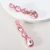 Pendientes colgantes de lujo ovalados brillantes fucsia moda Multicolor cristal gota larga para mujer joyería de boda