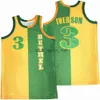 High School Bethel Hampton Allen Iverson Jersey 3 Basquete Moive College para fãs do esporte Equipe respirável Verde Amarelo Puro Algodão HipHop Pulôver Universidade