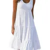 Casual Dresses Summer Beach Dress Elegant Plus Size Women's MIDI med lapptäcke Hem ärmlös A-line design för semester