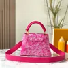 Luxo impresso crossbody saco designer sacola de couro genuíno luxo rosa bolsa de ombro Capuchines BB clássico vintage tote bolsa carteira padrão psicodélico