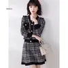 Work Dresses Fashion Houndstooth Knitted Sweater Skirt Two Piece Set Women's Casual Single-Breasted Pullover Knit Tops And A-Line Skirts