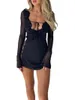 Robes décontractées Femmes Y2K Tie Up Mini Robe Sexy Moulante Volants Dos Nu Slim Fit Court Pour Party Streetwear