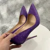 Dress Shoes Bling Purple Pointed Toe 12cm 10cm High Thin Heels Elegant Shallow Concise Women Pumps RM039 ROVICIYA