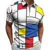 レトロモンドリアン格子縞のカジュアルTシャツMondrian Modern Art Polo Shirts Collar Y2K Shirt Men Graphic Clothes4xl 5xl 6xl 240304