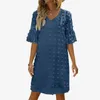 Casual Dresses Sun For Women Damen Sommer Kurzarm V-Ausschnitt Minikleid Chiffon Polka Dot Flowy