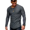 Herren Einfarbig Langarm Detail Sweatshirts T-Shirt Männer Frühling Casual Tops Pullover Mode Schlanke Grundlegende Männliche Kleidung 240313