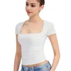 Blouses pour femmes Elegant Commutiting Style Tee-Shirt Breathable Top Square Coule Colche à manches courtes Slim pour l'été