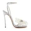 Elbise Ayakkabı Wisteria Renkli Rhinestones Organza Çiçek Çelik Topuk Sandalet Kadın Yaz 2024 -Çözümlü Yuvarlak Kayışlar Yüksek Topuklular