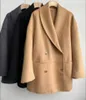 Manteau en laine double face, totem, style minimaliste, haut de gamme, gris camel, nouvelle collection automne/hiver 2024