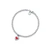 Bracelet classique en argent Sterling 925 TFF, marque originale, cœur, perles rondes de 4mm, cravate, goutte de colle, émail, cadeau d'amour