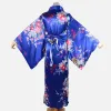 Sleepwear Women's Kimono Costume Adult Japanese Geisha Yukata Sweet Floral Patten Gown Blossom Satin Bathrobe Sleepwear with Obi Belt