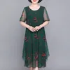 2023 Oneck robes à manches courtes vintage imprimé floral gaze d'été épissé vêtements pour femmes élégant irrégulière robe midi en vrac 240313