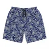 Calções masculinos maiôs azul paisley board verão vintage floral impressão casual calças curtas masculinos esportes fitness troncos de natação