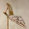 Aquazzura Sandals Designers tofflor Kvinnor Skor Transparent PVC Flower Crystal Rhinestone Stiletto Heel Factory Shoe 10.5cm High Heeled Sandal 35-42