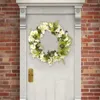 Couronne de fleurs de marguerites artificielles décoratives, 35cm, pour porte d'entrée avec décors de feuilles vertes