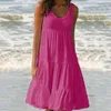 Casual Dresses Summer Beach Dress Elegant Plus Size Women's MIDI med lapptäcke Hem ärmlös A-line design för semester