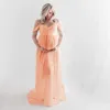 Seksowna sukienka macierzyńska na Pogogę Solidne offshshoster szyfon maxi suknia podzielona długa ciąża sukienki eoshoot 240309