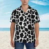 Herren-Freizeithemden, schwarz-weißes Kuh-Druck-Urlaubshemd, Punkte, Tier, hawaiianische Herren-Retro-Blusen, kurzärmeliges, atmungsaktives Oberteil