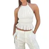 Zbiorniki damskie Y2K White Tank Top Kobiety Solidny kolor bez rękawów bez pleców Ruche Camisole Halter Veste Streetwear