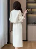 Conjunto de duas peças vestido branco saias femininas notch lapelas blazer saia solta cinza preto elegante roupas francesas para festa de aniversário senhora do escritório