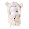 Bérets en peluche masque d'équitation coupe-vent cagoule chauffe-cou cordon réglable bonnet chapeau pour snowboard cyclisme chien marche