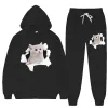 Sets Herbst Winter Plus Größe 4XL Baumwolle 2 Stück Sets Frauen Persönlichkeit Luxus Marke Trendy Katze Drucken Mit Kapuze Sweatshirt + jogginghose