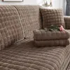 Velvet Sofa Cover Universal Plaid Plush Nonslip Thighted Living Room Warm Flanell Cushion Armstor Back Handduk 240304