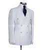 Suits Classic White Solid Color Men Suits Peaked Lapel Blazer Custom Made Double Breasted Party Prom Coat Tuxedos/Wedding Male Sets