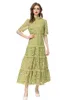 Women's Runway Dresses Stand Collar Short Sleeves Embroidery Hollow Out High Street Elegant Designer Mid Vestidos