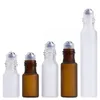 Garrafas de armazenamento 50x 3ml 5ml 10ml rolo de vidro transparente âmbar fosco em frascos de amostra de bola de rolo de aço para óleos essenciais