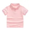 Solid Color Boys Girls Summer T-shirts Kvalitet bomulls uniform Polo barn toppar mode barnkläder 240311